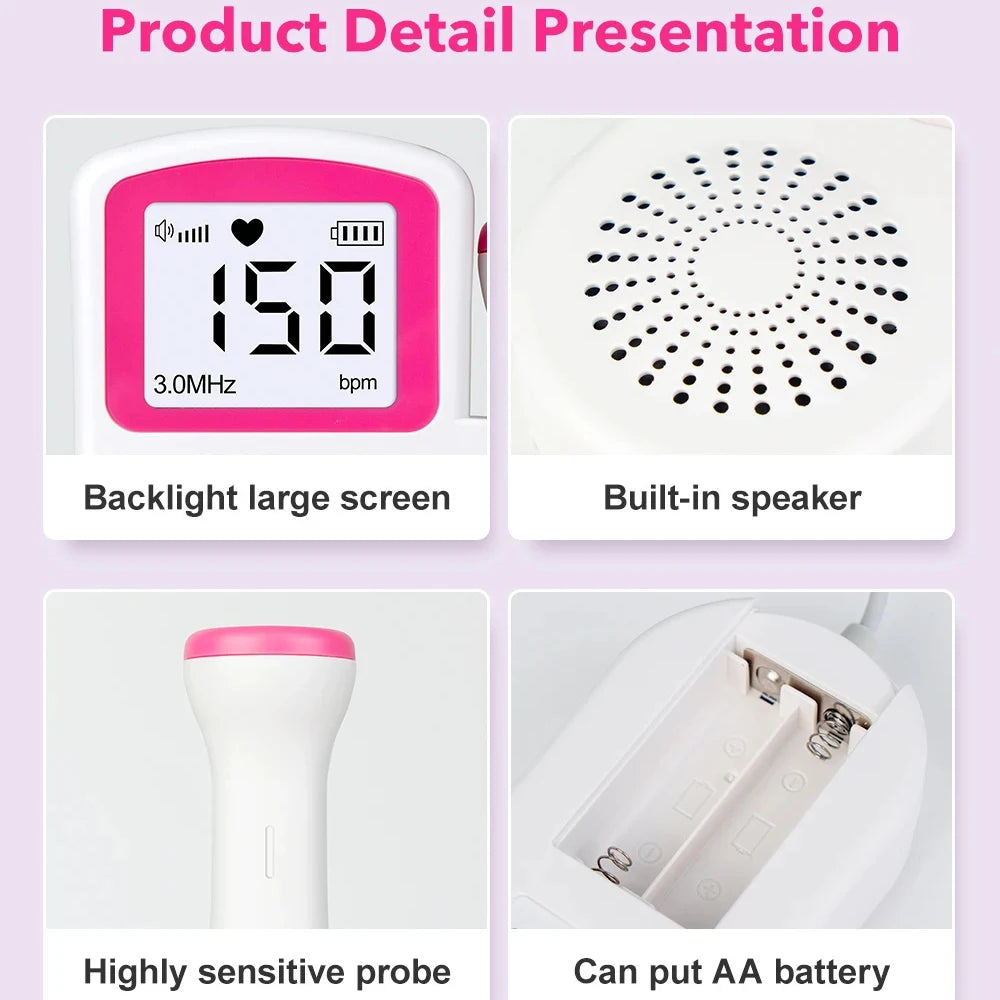 AJC Household Doppler Fetal Heart Rate Monitor for Baby Pregnancy Heartbeat Detector Pulse Meter No Radiation Stethoscope