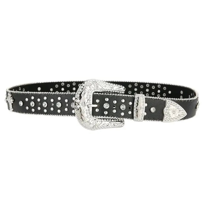 Rhinestone Belt for Men Women Western Cowboy Cowgirl Belts Y2K Bling PU Leather Belt With Cross and Diamond for Jeans