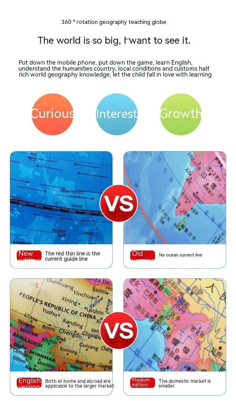 20/25cm World Globe English Version World Map Globe With Led Light Geography Educational Teaching Decorations Supplies