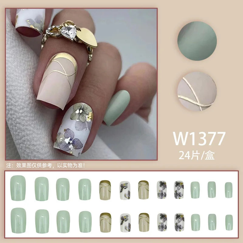 Mandarin Duck 24 Pcs Press on Nails Pink Gradient Fake Nails Glossy Artificial Finger Manicure Reusable False Nails