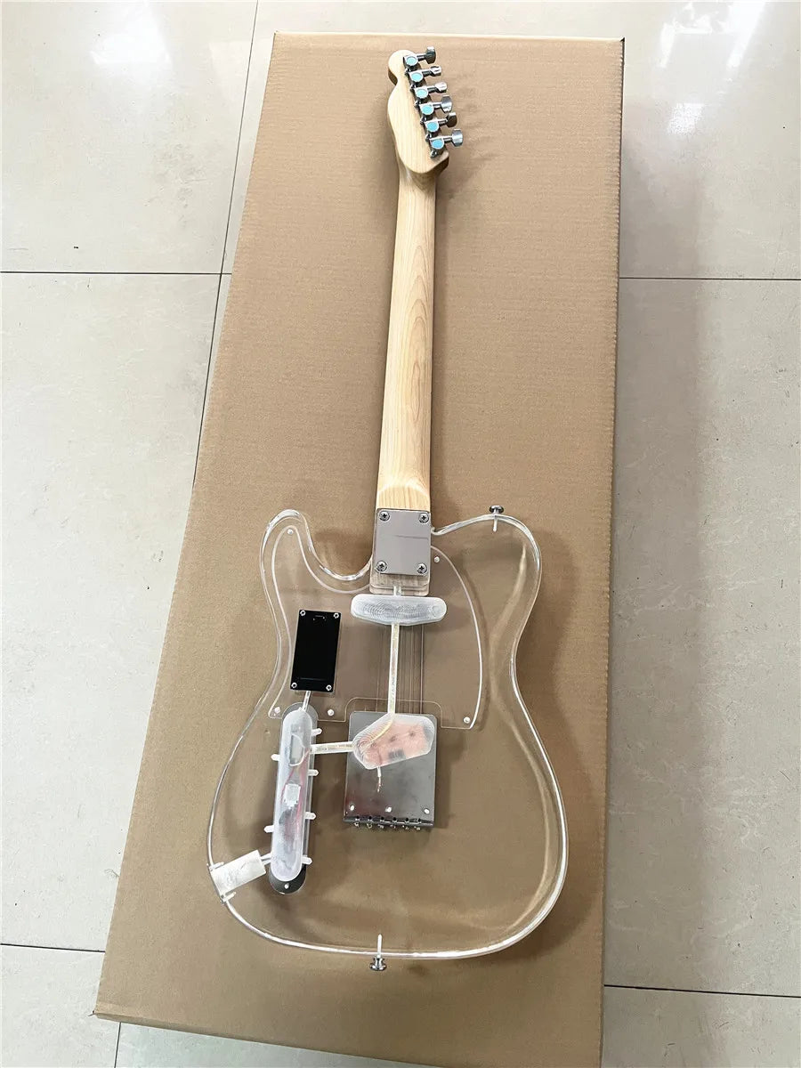 High quality classic acrylic transparent Plexiglass crystal 6-string electric guitar LED lights Maple guitar neck Free shipping