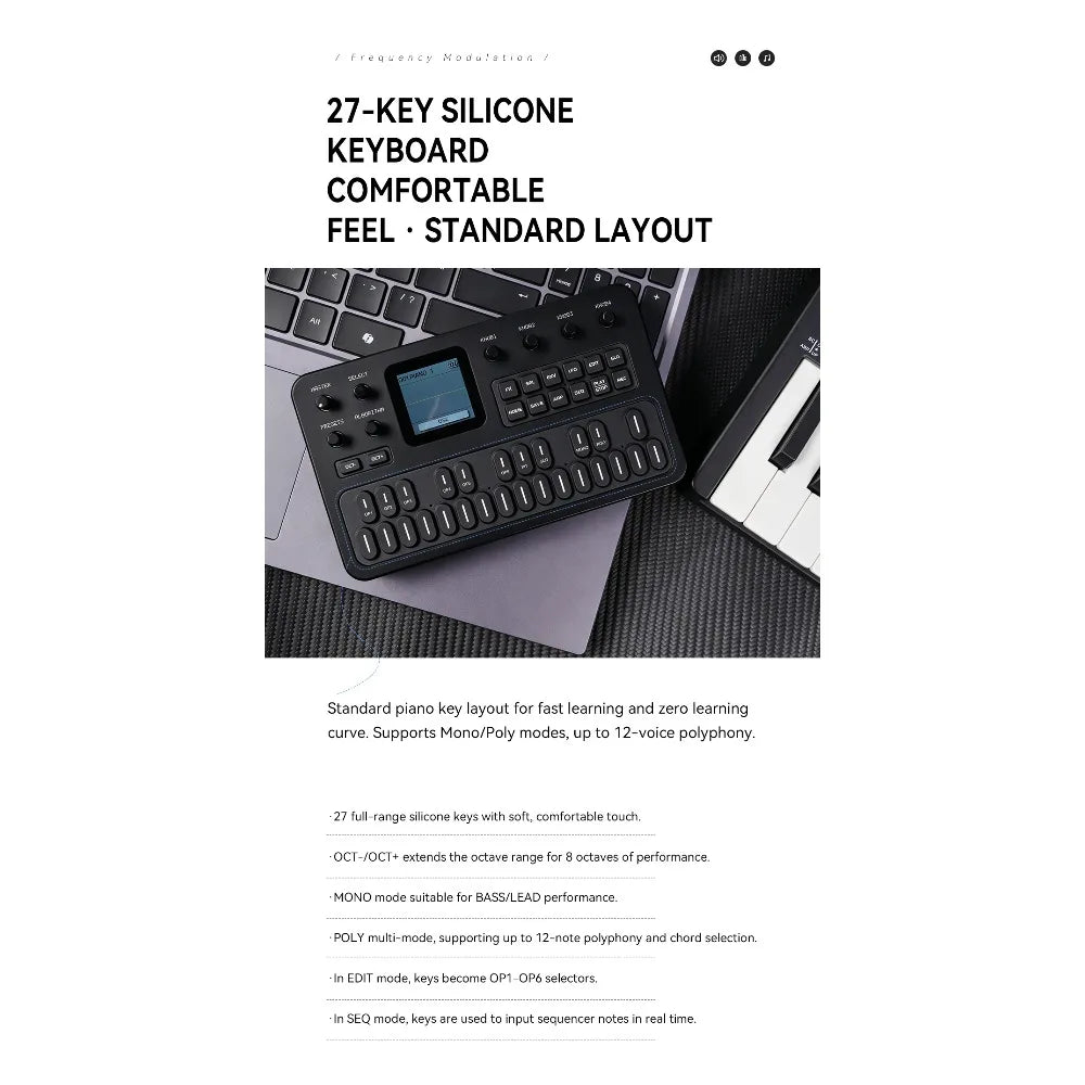 M-VAVE（SK15）FM-1 Synthesizer, Portable Handheld Sound Source, 128 Presets, Built-in Speaker, Battery Powered