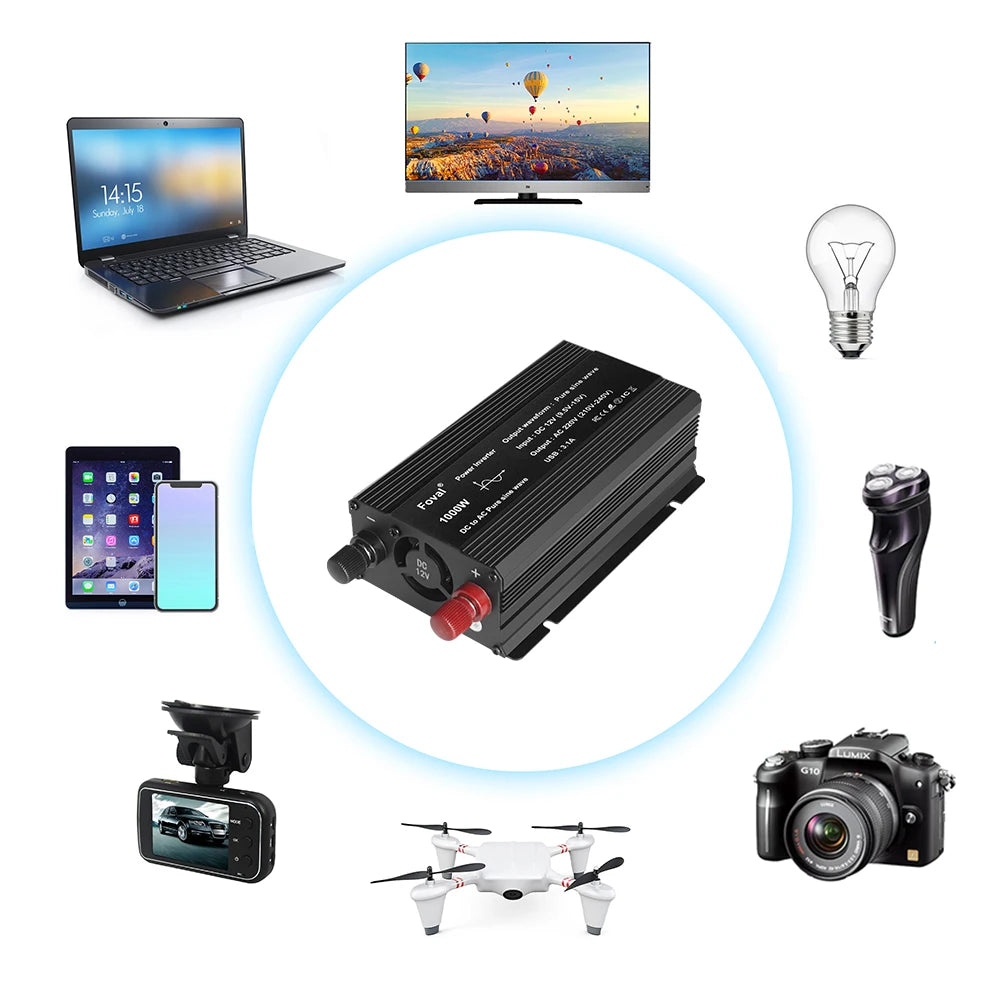 Pure Sine Wave 1000W 1500W 2200W 2600W DC 12V To AC 220V Car Power Inverter Adapter Converter With 3.1A Dual USB EU/Universal