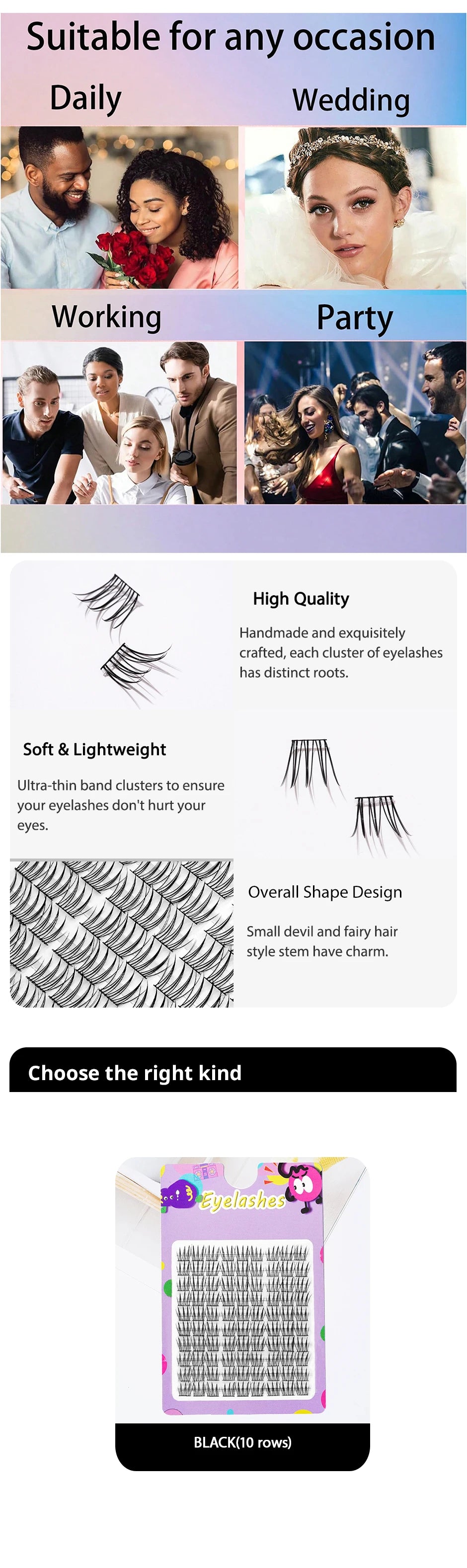 90duo Girl Group Eye Nature Trilogy Comics False Eyelash,Soft And Light, Single Cluster Of DIY Eyelashes