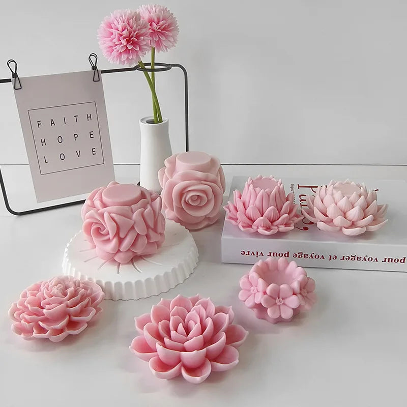 Silicone 3D Candle Molds DIY Lotus Flower Handmade Gifts Candle Soap Making Tools De Silicona Para Velas форма для свечей