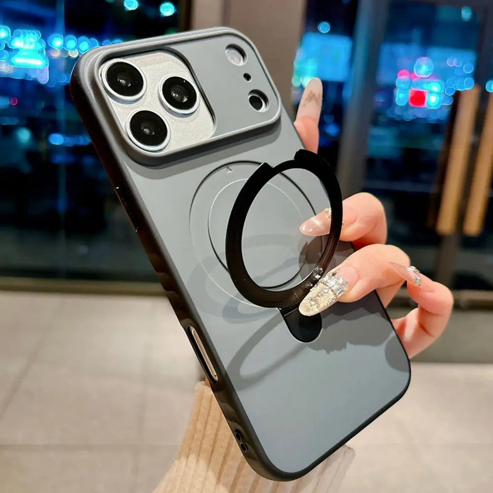 Luxury Skin Feel for Magsafe Phone Case For iPhone 17 16 13 15 Pro Max 14 Plus Magnetic Bracket Stand Anti-slip PC Cover