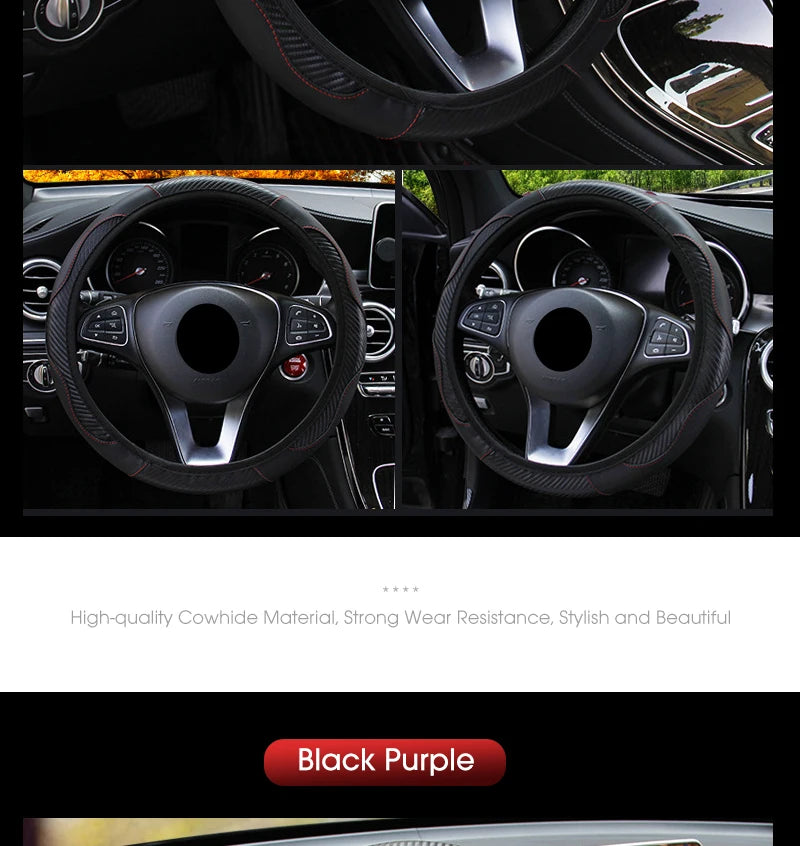 Car accessories Carbon Fiber PU Leather Steering Wheel Cover for Hyundai I10 Peugeot 2008 Dacia Sandero Stepway