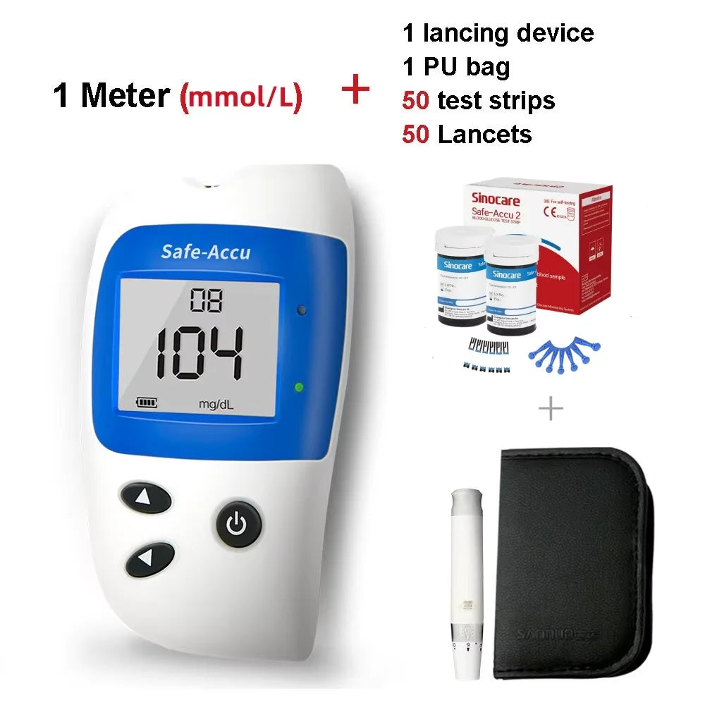 Sinocare Safe Accu2 Blood Glucose Meter Blood Sugar Test Kit Diabetes Home Glucometer with 50pcs Strips or only strips