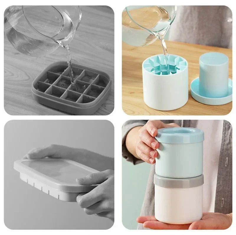 Silicone Cylinder Ice Crate DIY Household Refrigerator Ice Mould Food Grade Silicone Bucket Ice Crate with Lid Summer Drink Tool