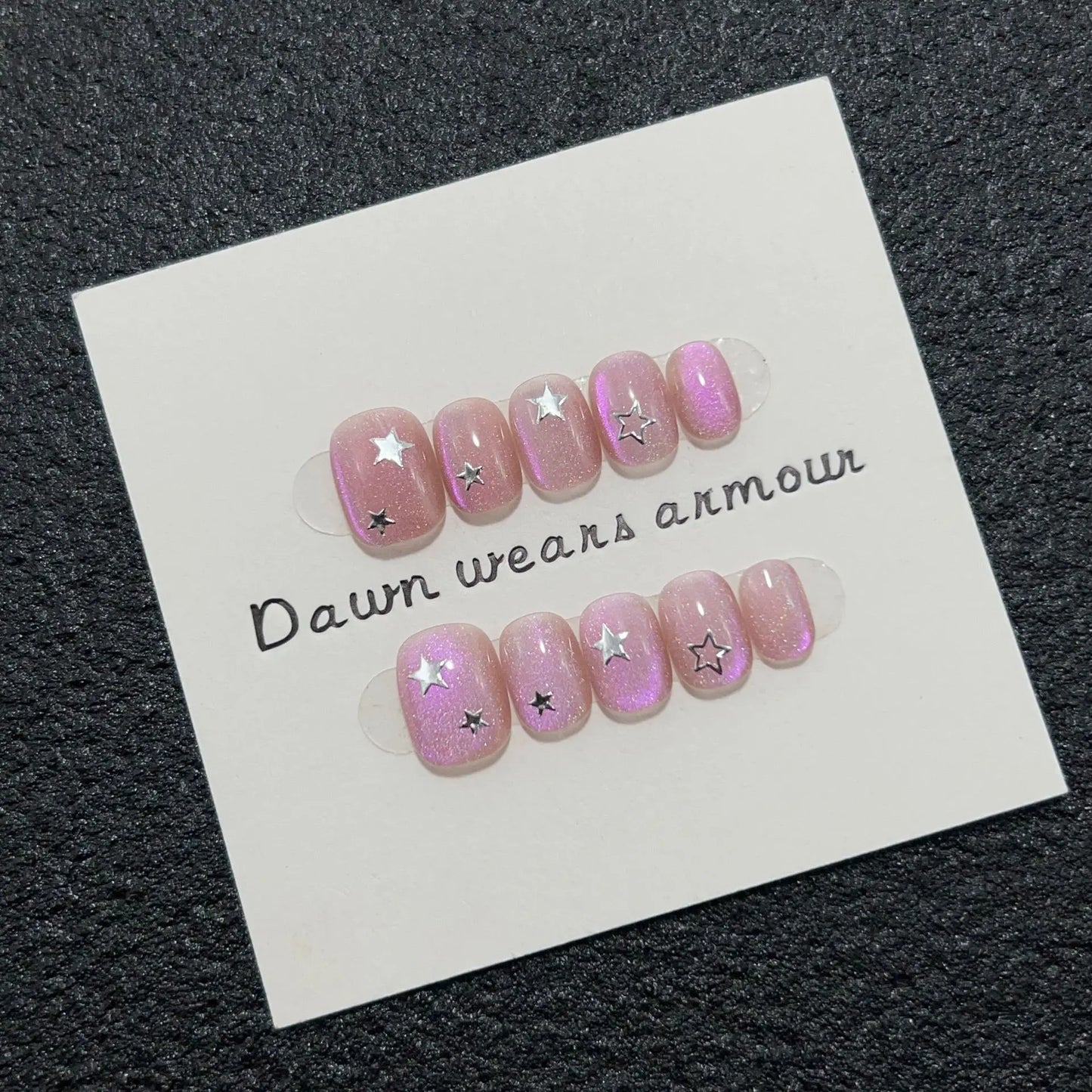 Handmade Fake Nails Pink Press on Nails Short Nail Tips Decorated Glitter Nail Art Cat-Eye Design Bling False Nails in Box