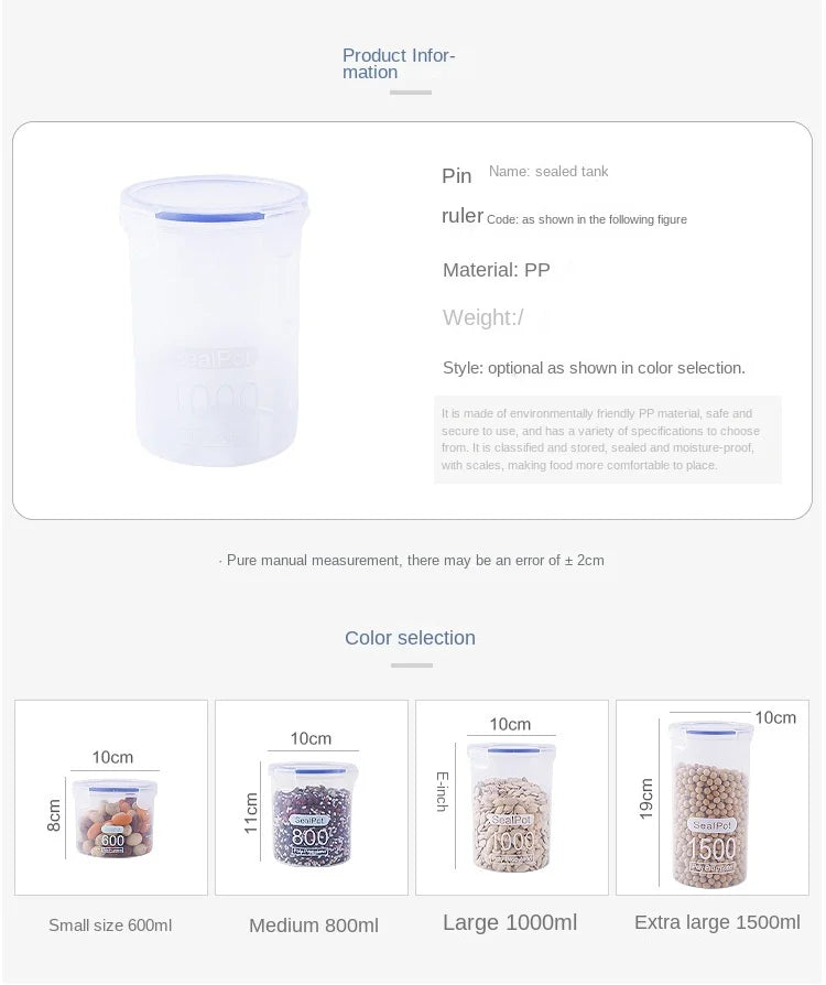 5Pcs Sealed Storage Box Transparent Kitchen Food Grain Organizer Storage Tank Plastic Large capacity Moisture-proof Sealed Jars