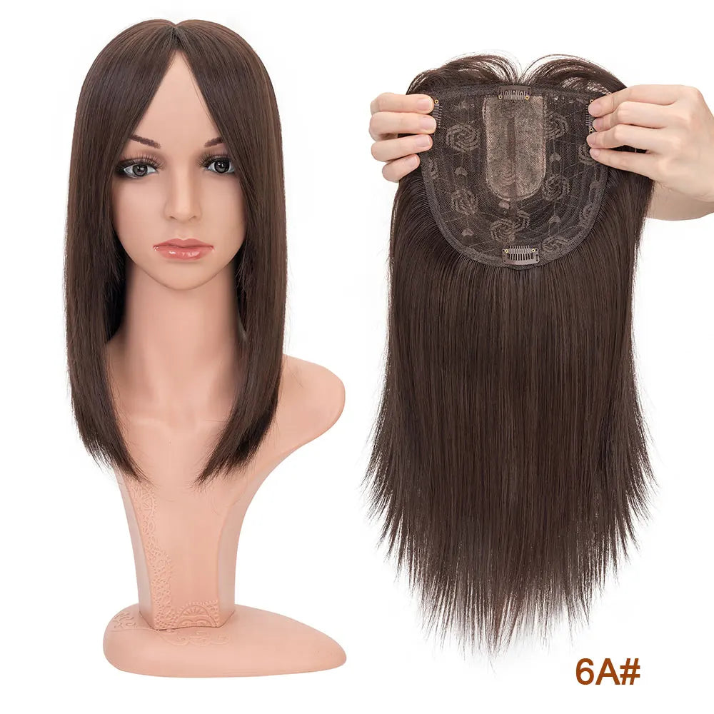Benehair 14'' 18'' Hair Toppers with Bangs for Women Synthetic 6x6 Top Hairpieces Wigs Long Striaght Clip in Hair Extension