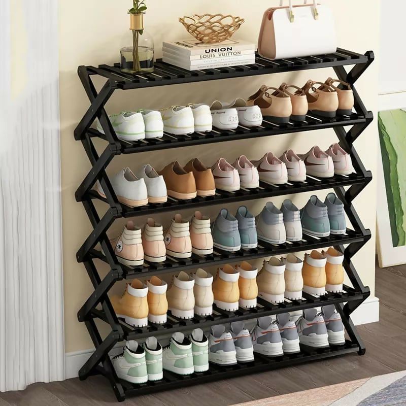 6-Tier Black Bamboo Shoe Rack stand / Multifunctional Organizer