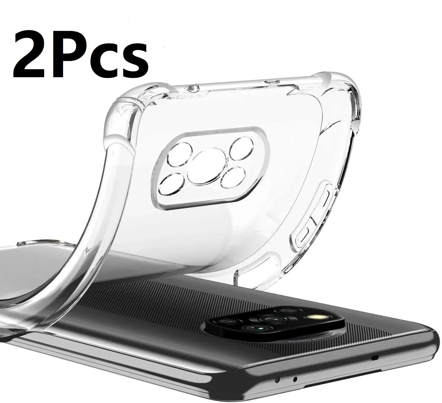 2Pcs Clear Shockproof Case For Xiaomi Poco X3 NFC Pro Soft Silicone Shell