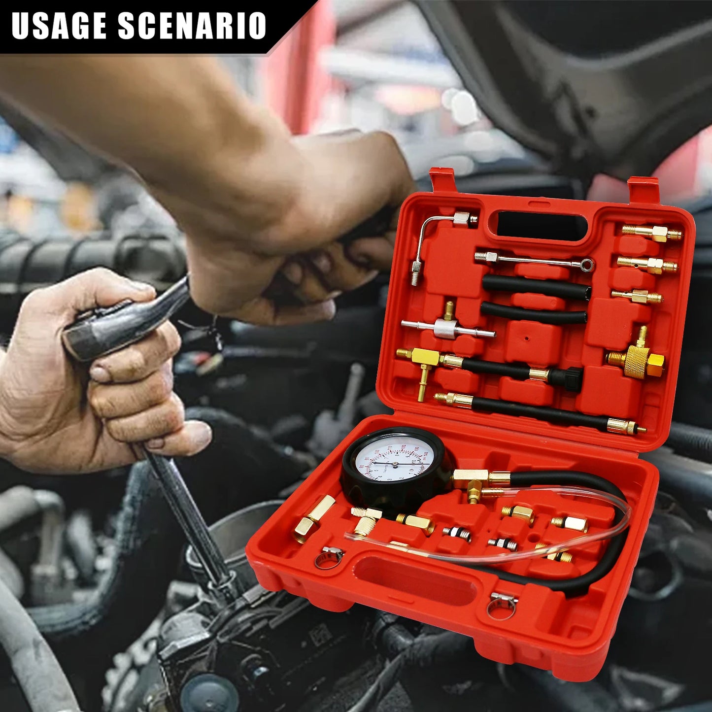 Upgraded Fuel Injection Pump Pressure Tester Gauge Diagnostic Tools Kit,Engine Gasoline Test Tool Set For Most Cars (New TU-114)