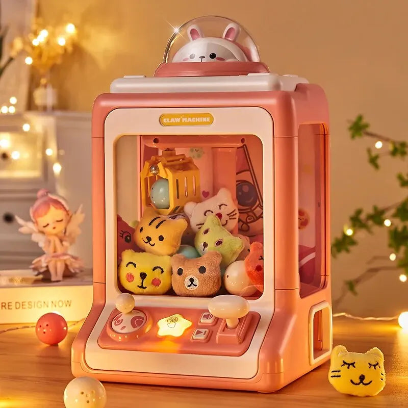 Automatic Doll Machine Toy for Kids Mini Cute Cartoon Coin Operated Play Game Claw Crane Machines with Light Music Children Toys