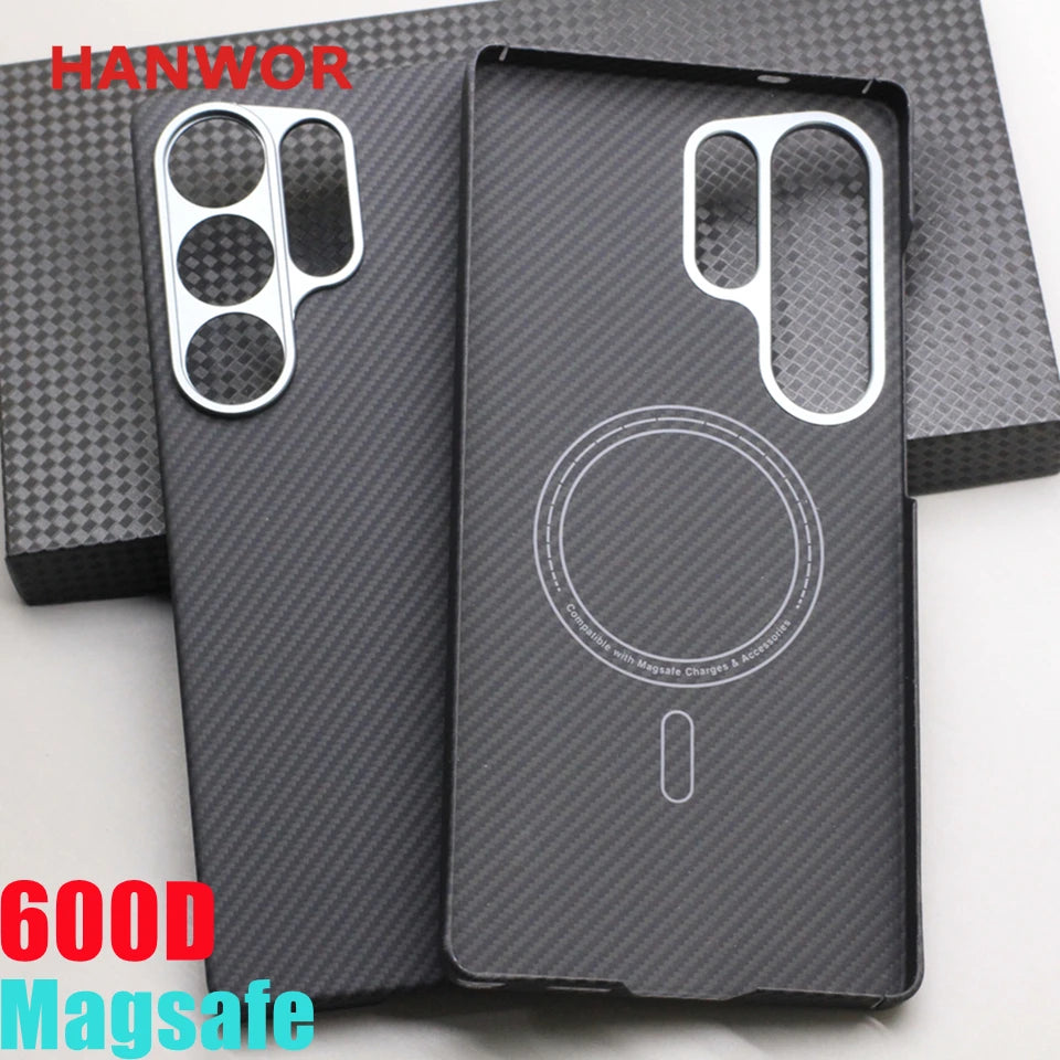 HANWOR Magnetic Carbon Fiber Phone Case for Samsung Galaxy S25 Ultra 600D Aramid Fiber Magnetic Cover S25 Ultra Magsafe Case