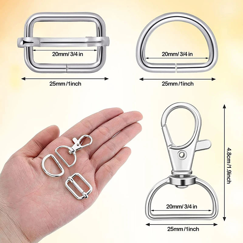 25/40/56PCS Metal Snap Hooks Buckle Belt D Rings Keychain Tri-Glides Slide Center Bar For Bag Strap Belt Key Rings Leather Strap