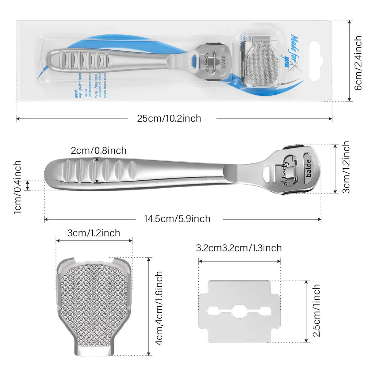 Stainless Steel Foot Callus Shaver Heel Hard Skin Remover Hand Feet Pedicure Razor Tool With 10pcs Blades Foot Care Foot File
