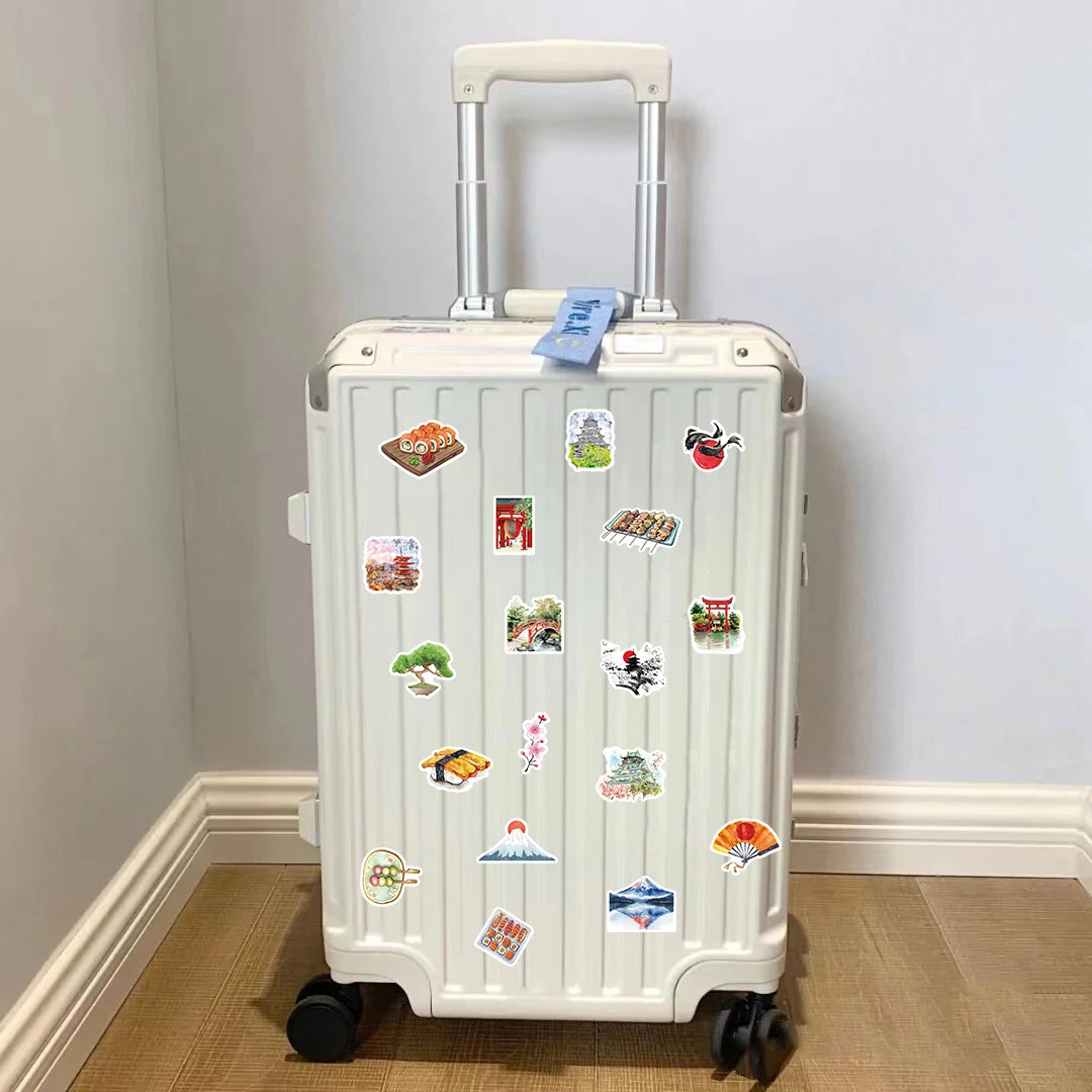 64PCS Japanese Travel Retro Style Architecture Food Stickers Exquisite Handmade Material Phone Case Laptop Decoration