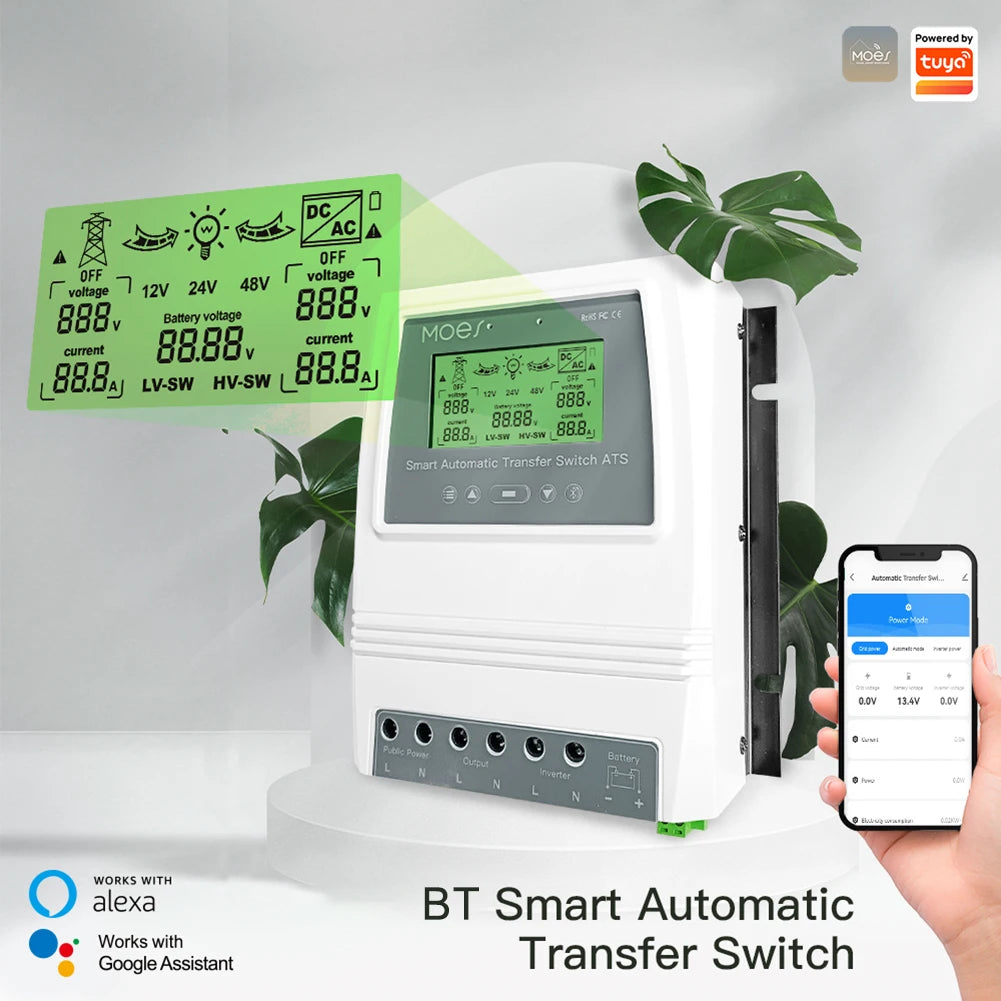 MOES Tuya Smart Dual Power Controller Automatic ATS Transfer Switch for Off Grid Solar Wind System ATS DC 12/24/48V AC 110/220V