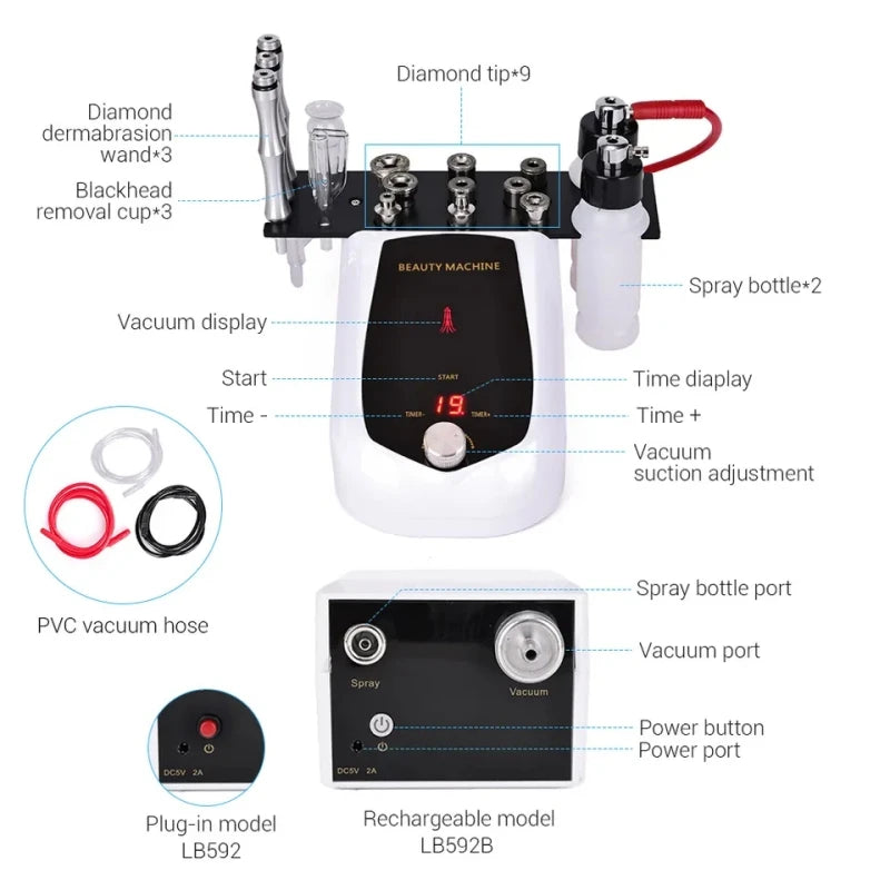 3 IN 1 Diamond Microdermabrasion hydra diamond Beauty Machine Water Spray Suction Blackhead Exfoliation Face Peeling Skin Tools