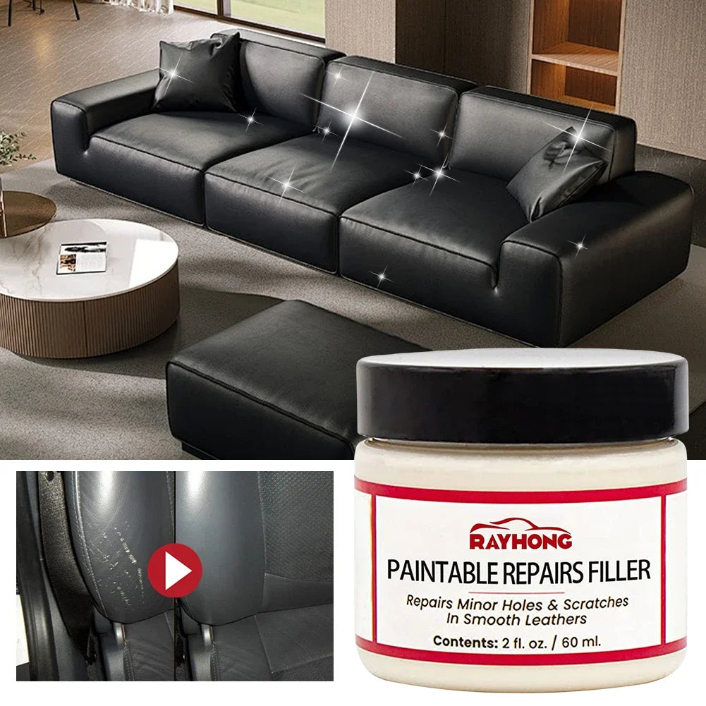 60ml Leather Filling Paste Car Seat Scratch Repair Paste Compound Natural Leather Restoration Cream Crack Burns Holes Filler