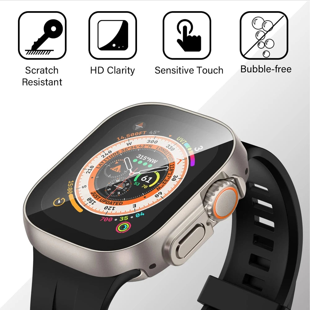 Cover For Apple Watch Ultra 2 3 Case 49mm Accessories PC Shockproof Bumper+Tempered Glass Screen Protector iwatch Series Ultra3