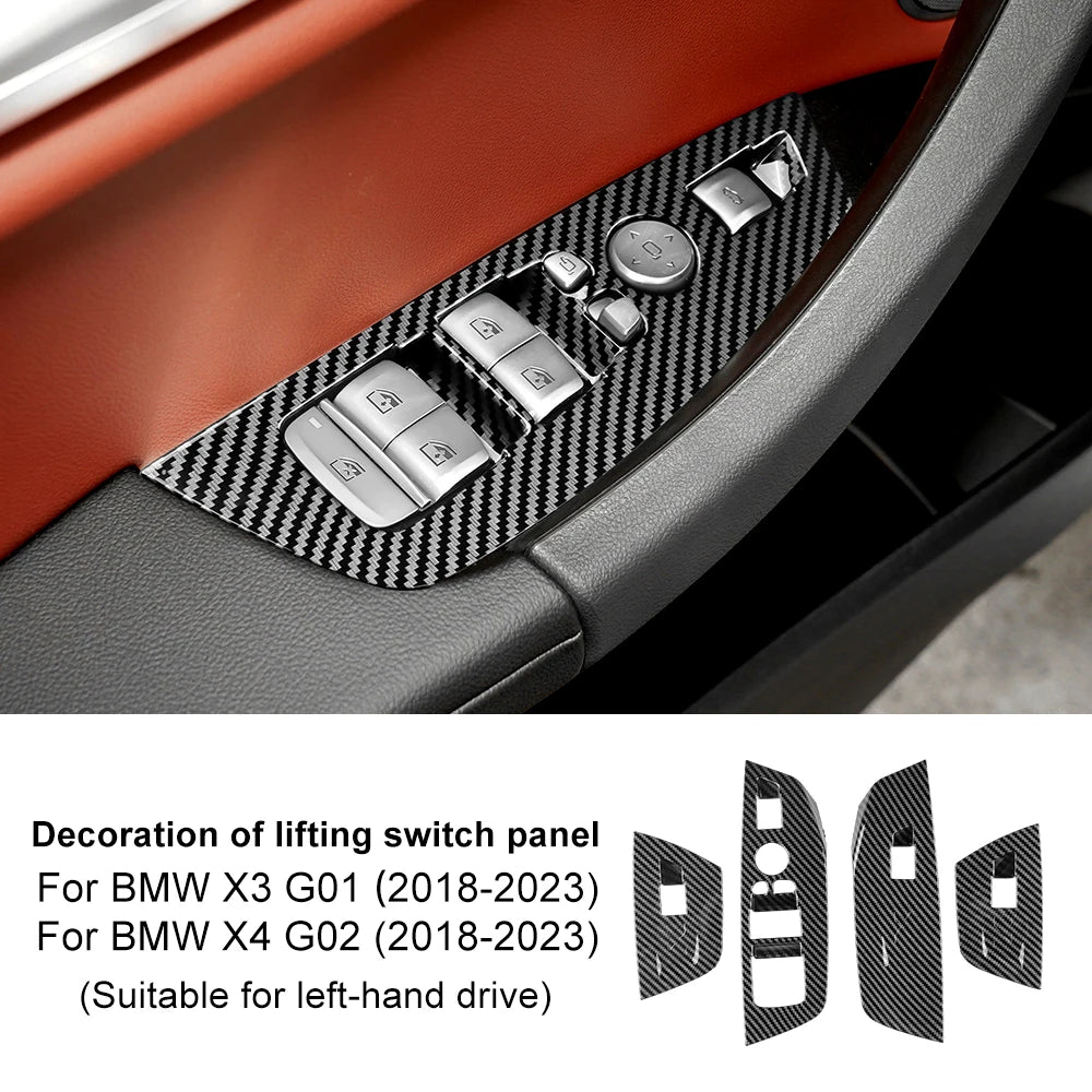 AIRSPEED for BMW X3 G01 X4 G02 2018-2023 Inner Window Lifting Switch Door Handle Pull Cover ABS Carbon Fiber Texture Accessories