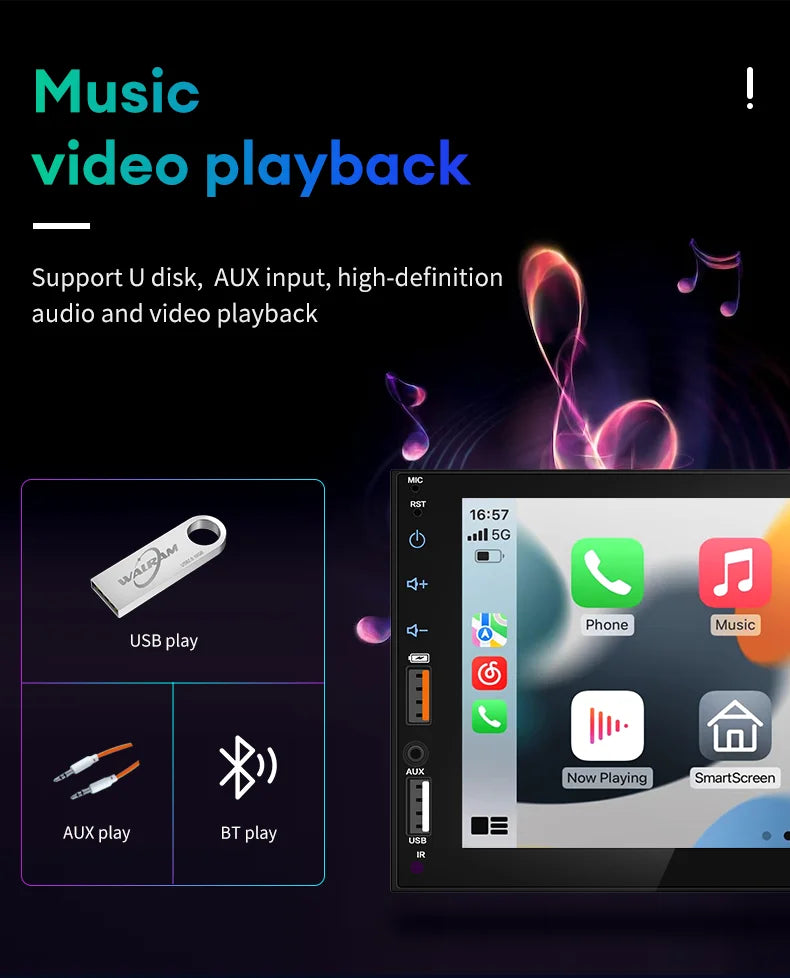 Acodo 7Inch Carplay Android Auto Player Dual USB Capacitive Screen Touch HD Car MP5 Player USB FM Bluetooth TF Card Touch Screen