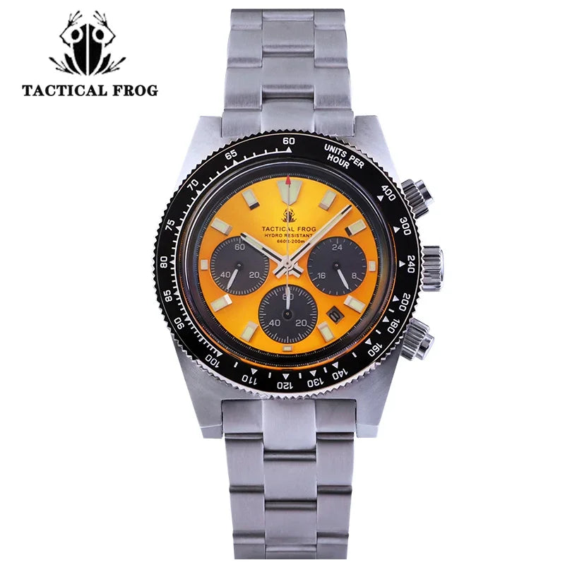 Tactical Frog Chronograph Watch Sapphire Crystal Mirror Ceramic Bezel V2 Solar VS75A Eco-Drive Quartz 20Bar Luminous Mens Watch