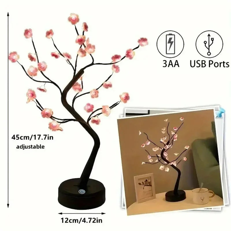 LED Table Lamp Tree Flower Blossom Fairy Light Night Lights DIY Artificial Christmas Creative Lighting Decoration