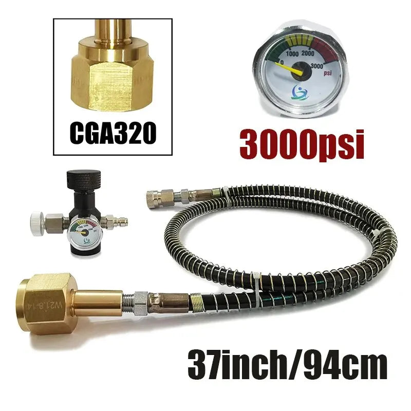 Soda Water Air Connect Co2 Cylinder Tank (TR21-4 Thread Type) Refill Adaptor With Hose Gauge Kit W21.8-14 G3/4 CGA320 Connector