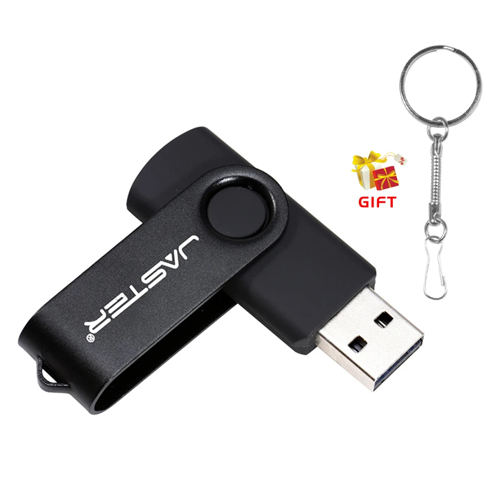 JASTER 360° Rotatable USB Flash Drive 64GB Free Key Chain Pen Drive 32GB Metal Clip Memory Stick 16G Black Red Blue Green U Dis