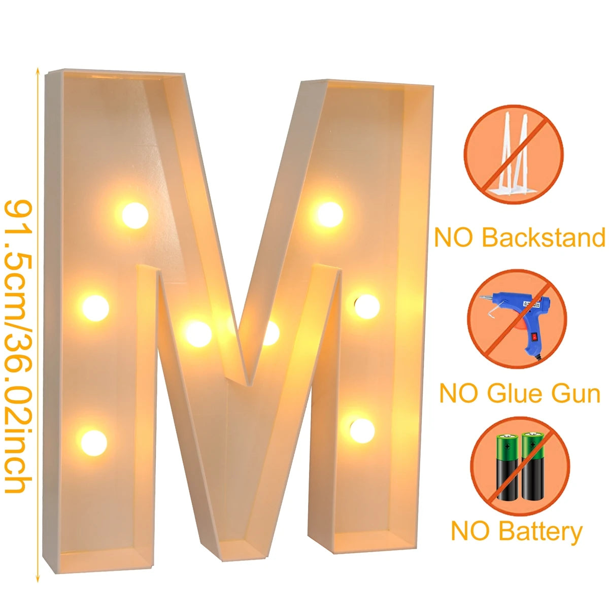 91.5cm Warm Light Up Giant Letter Led Light Frame Box Balloon Filling Box with 10 Lights Birthday Wedding Xmas Decor Baby Shower