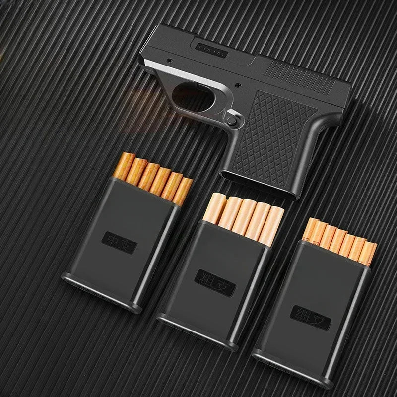 2025 New Clip Gun Butane Gas Lighter Three Capacity Cigarette Holder Windproof Blue Flame Lighter Men's Gift Smoke Accessories