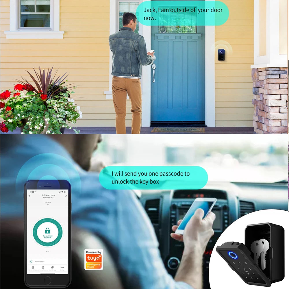 Tuya Smart Key Box Fingerprint Safe Storage Lock Key Digital Security Lockbox Combination Code IC Card Unlock Door Airbnb Rental