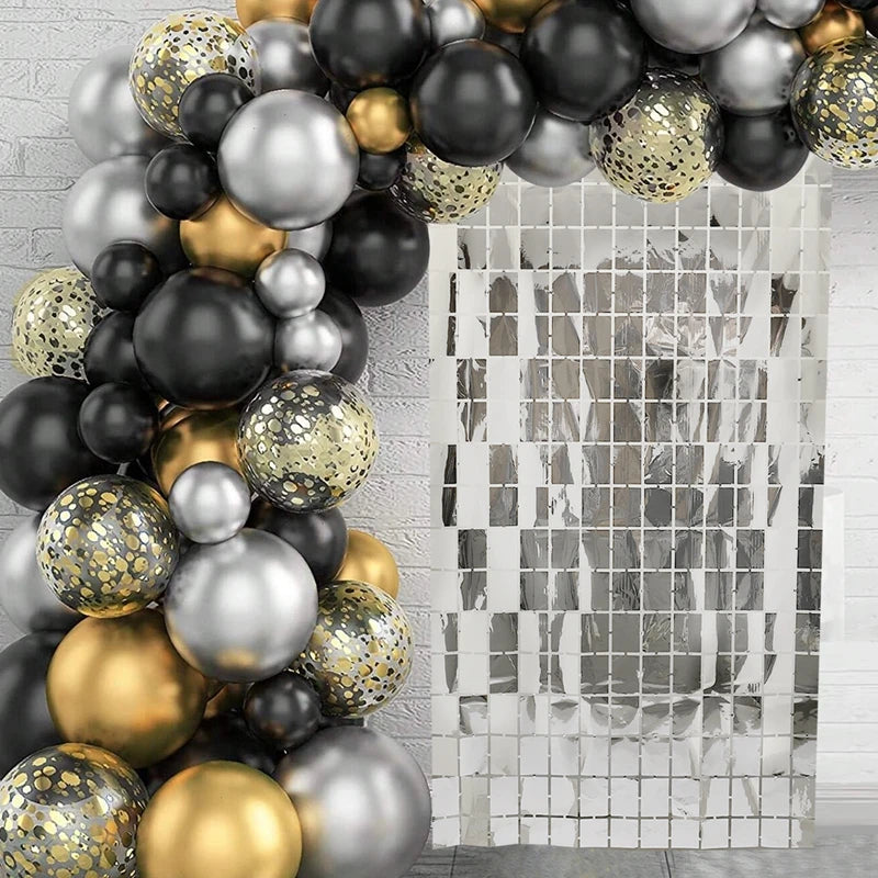 2pcs Party Backdrop Metallic Foil Fringe Tinsel Curtain Adult Kids Birthday Party Wedding Decoration Baby Shower Favor Supplies