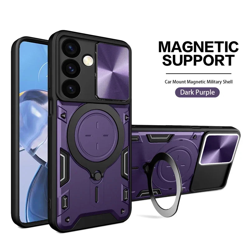 Magnetic Adsorption Armor Metal Ring Case For Samsung Galaxy S25 24 23 22 21 20 Ultra S24 S23 Plus S24FE Incoming Call Flashing