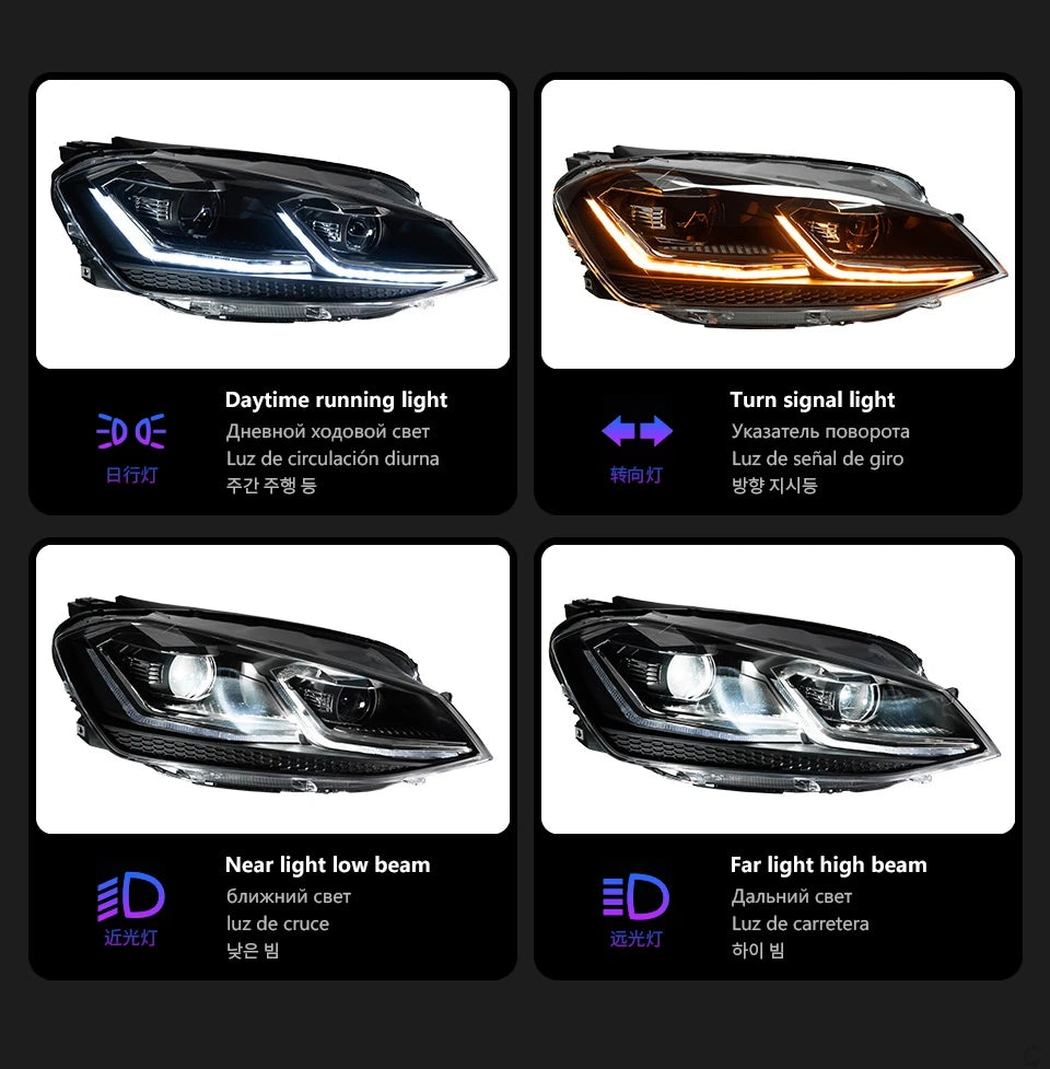 AKD 2 PCS For Golf 7 2013-2017 MK7 Upgrade 7.5 Design LED Auto Headlights Assembly DRL Bifocal Lens Lamp Accessories