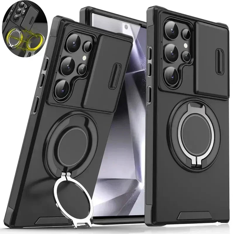 Case For Samsung Galaxy S25 Note 20 Ultra Plus A56 A36 A26 A05 A05S Slide Camera Protect Magnetic holder Armor Shockproof Cover