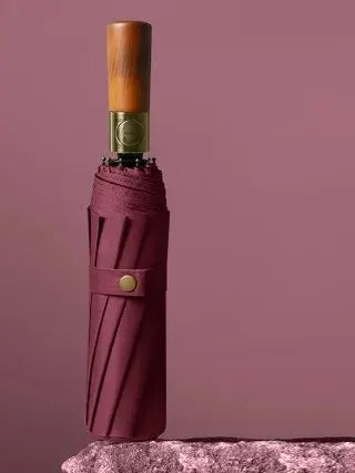 10 Bone Log Handle Automatic Rain Umbrella, Vintage Style Foldable UV Protection, For Men And Women, Suitable For Many Occasions