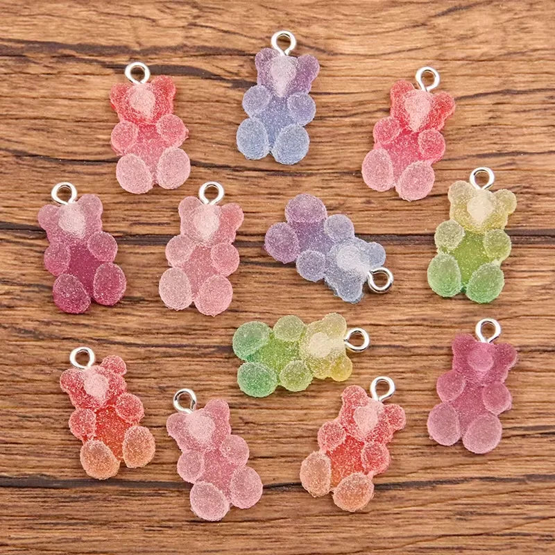 20Pcs 11*20mm Colorful Bear Charm Resin Bump Glitter Fudge Candy Necklace Making Accessories Pendant
