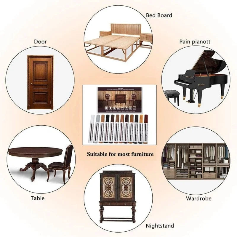 Furniture Repair Pen Wood Markers Wax Sticks Remover Scratches Filler Paint Restore Kit Wooden Cabinet Floors Tables Repair Tool