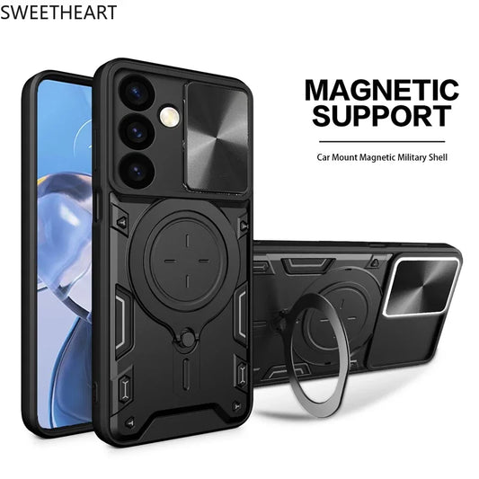 Magnetic Adsorption Armor Metal Ring Case For Samsung Galaxy S25 24 23 22 21 20 Ultra S24 S23 Plus S24FE Incoming Call Flashing