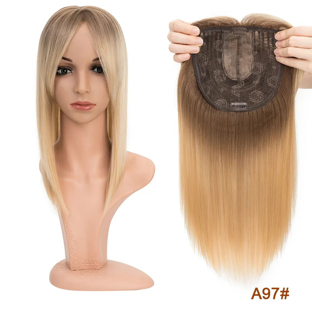 Benehair 14'' 18'' Hair Toppers with Bangs for Women Synthetic 6x6 Top Hairpieces Wigs Long Striaght Clip in Hair Extension