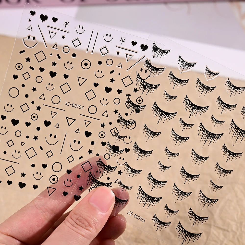 12Pcs Gold/Silver Tasse/Line/Star/Moon 3D Nail Art Stickers Leaf/Geometric Design Self-adhesive Sliders Luxury Manicure Decals