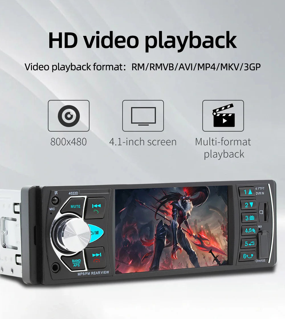 BQCC1 Din 4Inch Car Radio HD Screen Bluetooth Music Handsfree MP5 Player TF USB Charging Remote Audio System ISO Head Unit 4022D