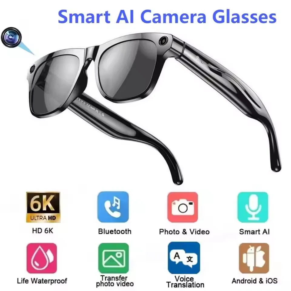 1080P HD AI Smart Glasses Chat GPT 100MP Camera Sunglasses Bluetooth Call 260Mah Battery Voice Assistant Control Smart Glasses