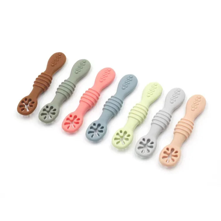 2PCS Cute Baby Learning Spoons Utensils Set Food Grade Silicone Sticky Spoon Children Cutlery Training Spoon Feeding Tableware